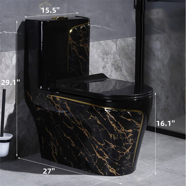 WATERMONY 1.85 Gallons Per Minute GPF Elongated Black Height OnePiece